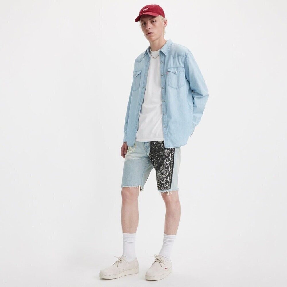 Levi’s 501 Patchwork Shorts Black Bandanna, Distress 34